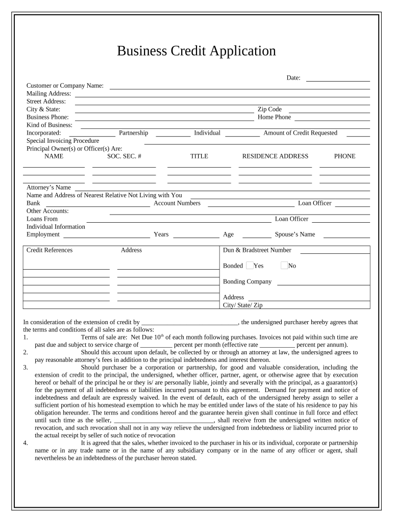Business Credit Application - New Mexico Preview on Page 1