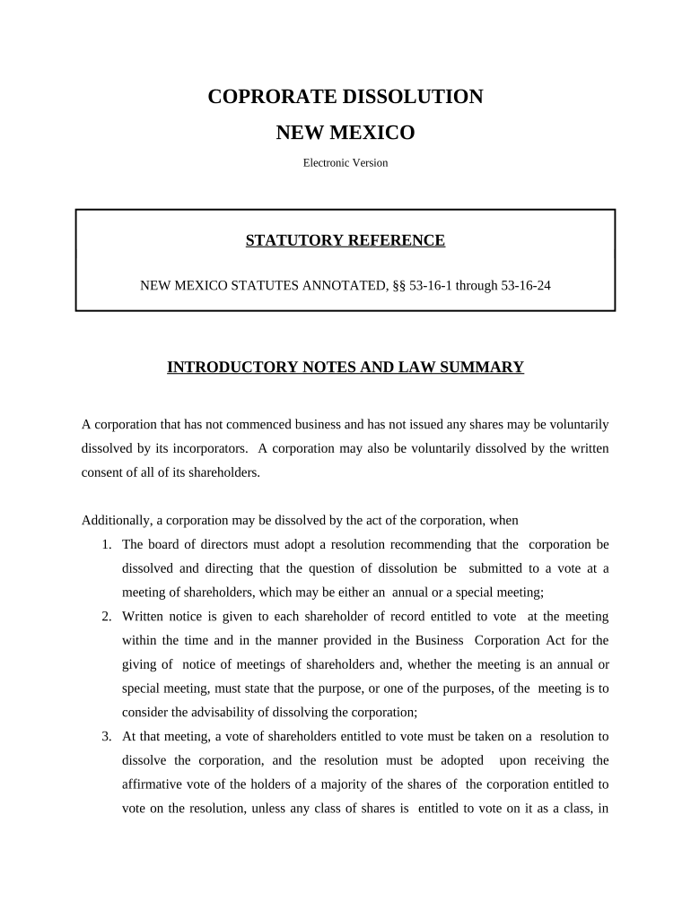 articles of dissolution new mexico Preview on Page 1