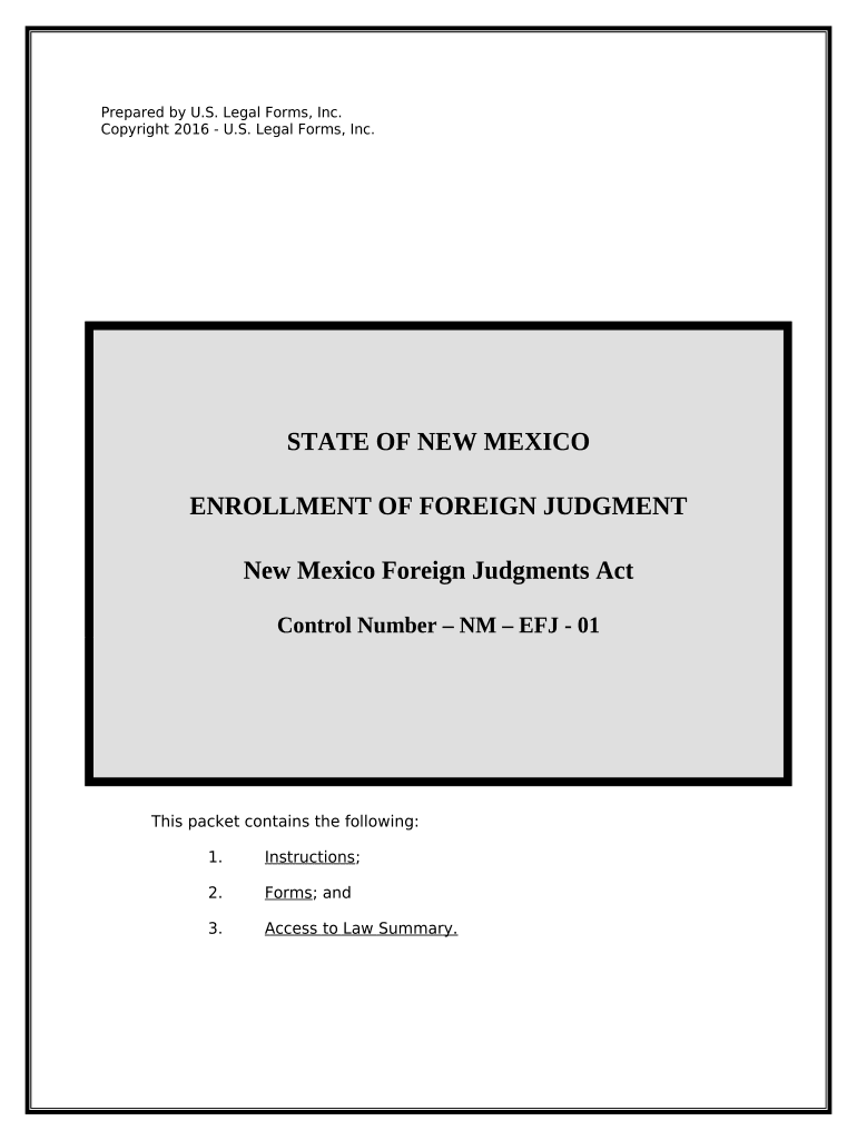 New Mexico Foreign Judgment Enrollment - New Mexico Preview on Page 1