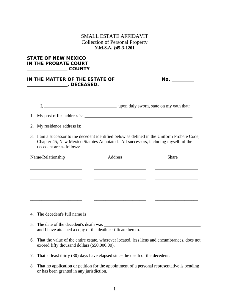 new mexico small estate affidavit Preview on Page 1