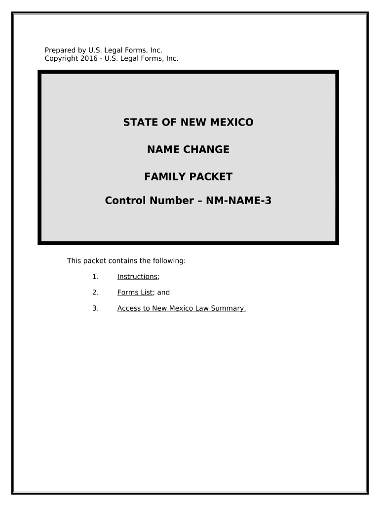 Name Change Instructions and Forms Package for a Family - New Mexico Preview on Page 1