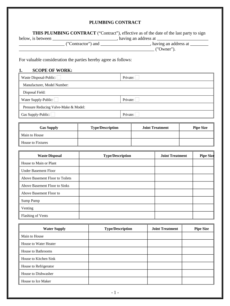 plumbing contract template Preview on Page 1