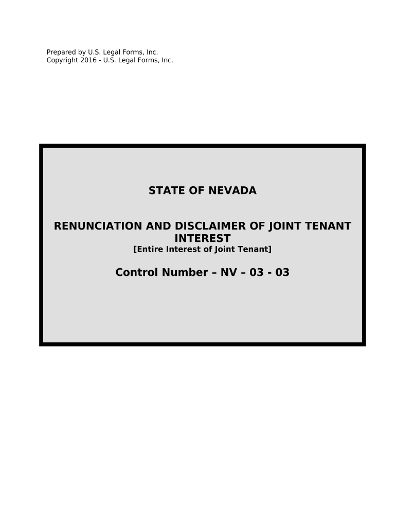 Renunciation And Disclaimer of Joint Tenant or Tenancy Interest - Nevada Preview on Page 1