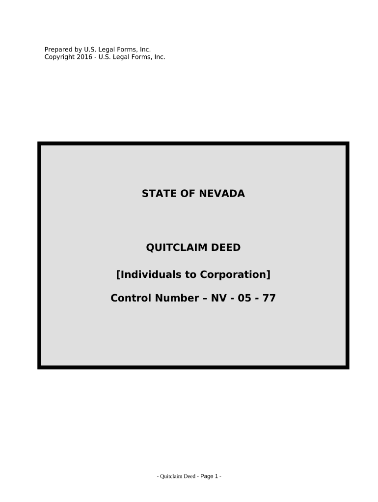 Quitclaim Deed by Two Individuals to Corporation - Nevada Preview on Page 1