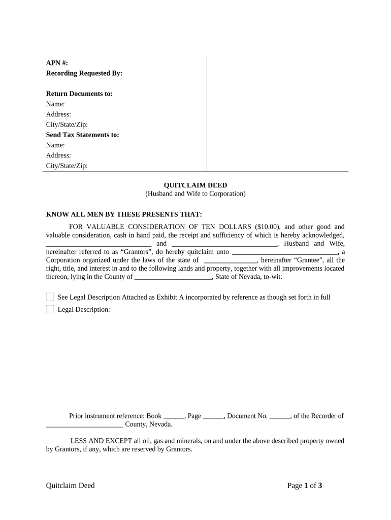 quitclaim deed husband wife Preview on Page 1.