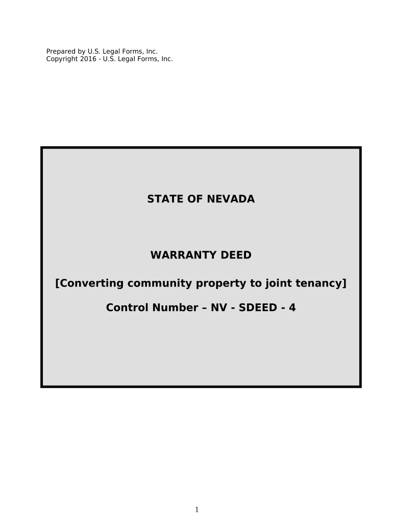 Warranty Deed for Separate or Joint Property to Joint Tenancy - Nevada Preview on Page 1