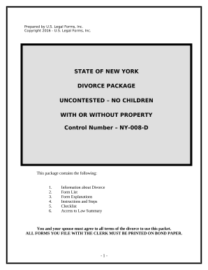 Uncontested Divorce Package for Dissolution of Marriage with No Children With or without Property and Debts Property and / or Debts - New York