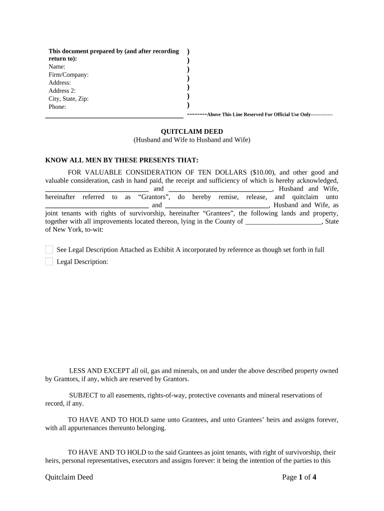 Quitclaim Deed from Husband and Wife to Husband and Wife - New York Preview on Page 1