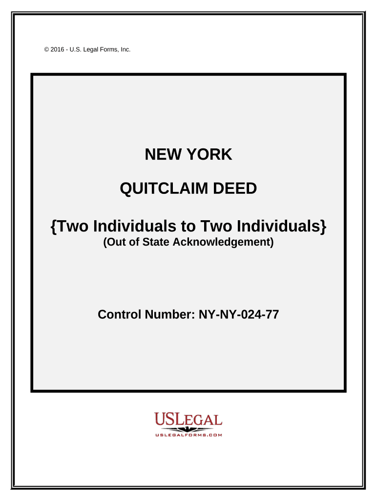 Quitclaim Deed - Two Individuals to Two Individuals - New York Preview on Page 1