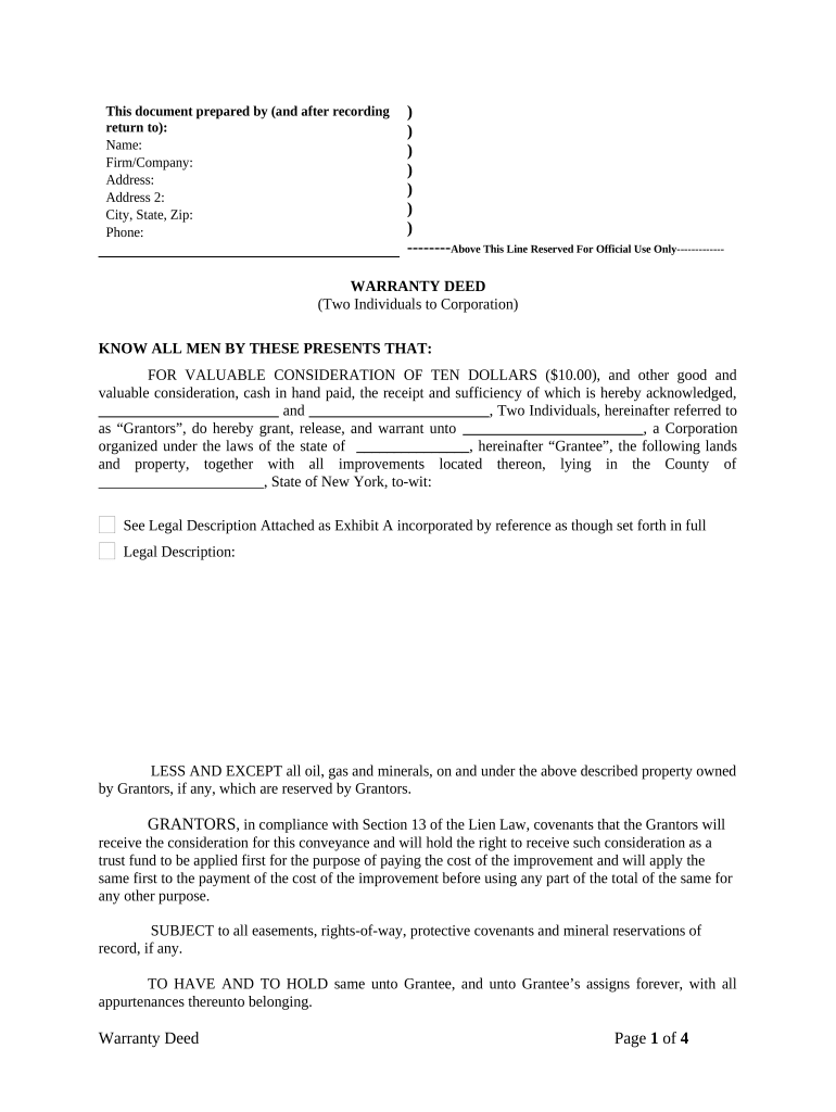 warranty deed corporation Preview on Page 1