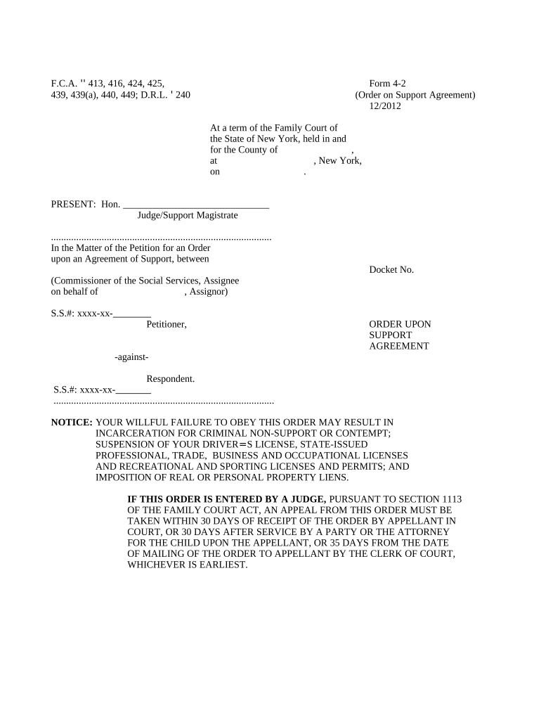 Order Upon Support Agreement - New York Preview on Page 1