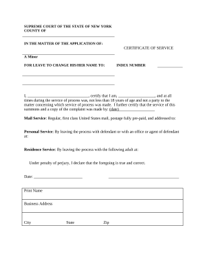 New York Name Change Certificate of Service