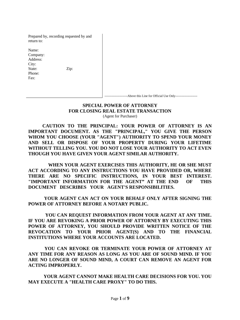 Special or Limited Power of Attorney for Real Estate Purchase Transaction by Purchaser - New York Preview on Page 1