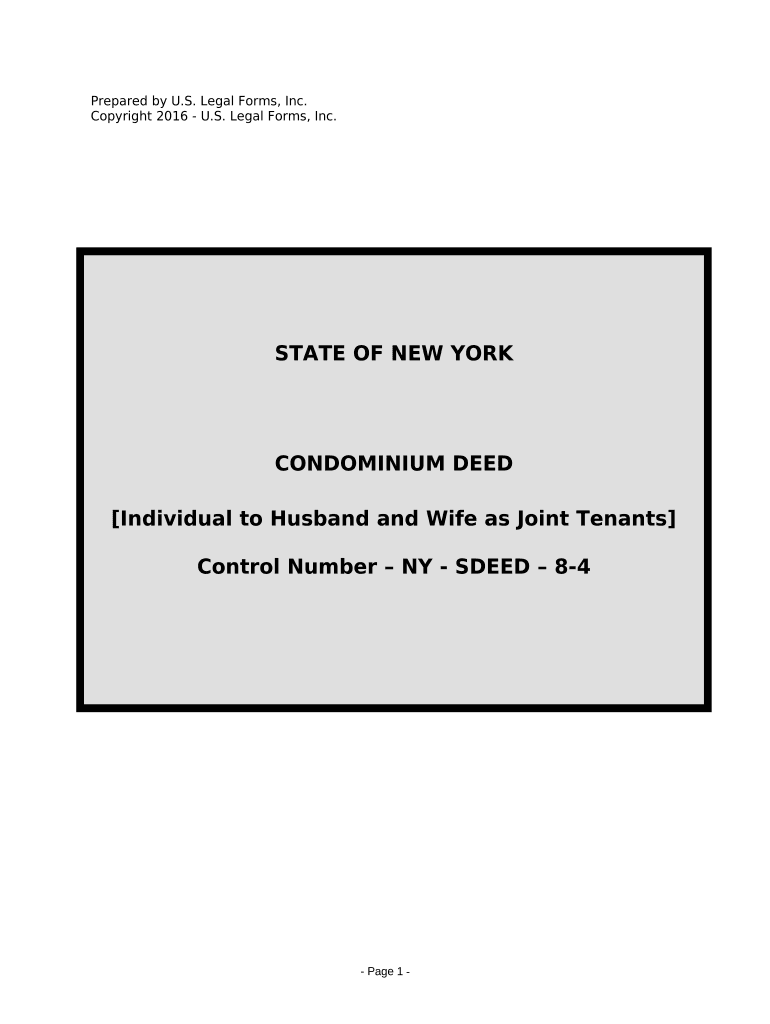 Condominium Deed from Individual to Husband and Wife as Joint Tenants - New York Preview on Page 1