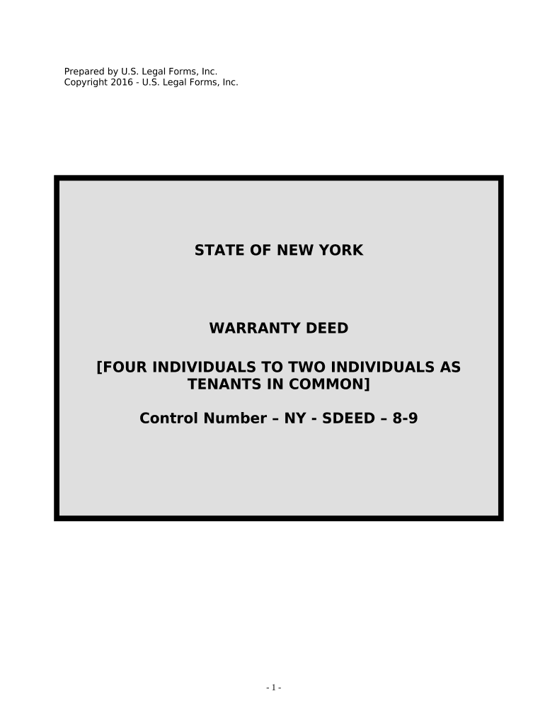 Warranty Deed for Four Individuals to Two Individuals as Tenants in Common - New York Preview on Page 1