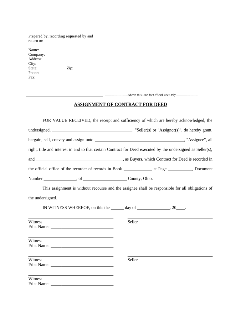 Assignment of Contract for Deed by Seller - Ohio Preview on Page 1.