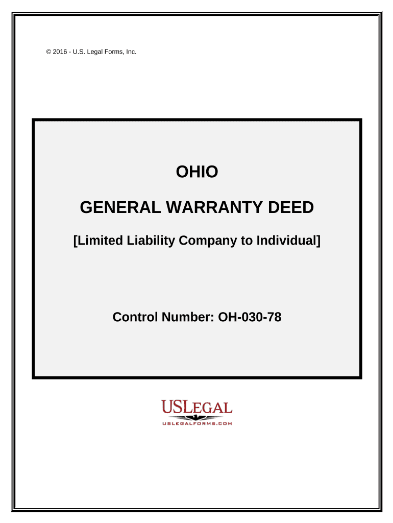 General Warranty Deed - Limited Liability Company to an Individual - Ohio Preview on Page 1