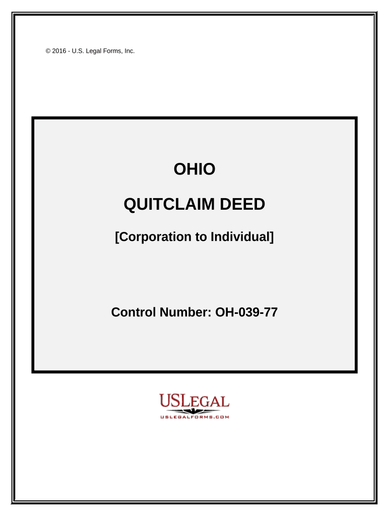 Quitclaim Deed from a Corporation to an Individual - Ohio Preview on Page 1