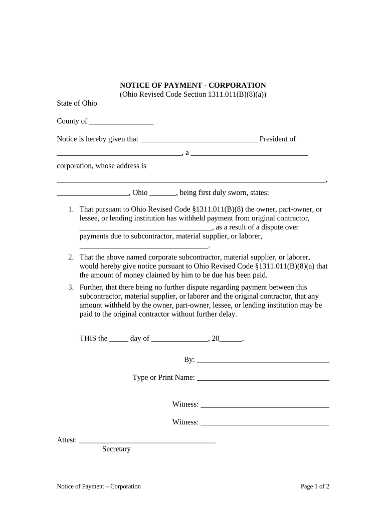 ohio notice form Preview on Page 1