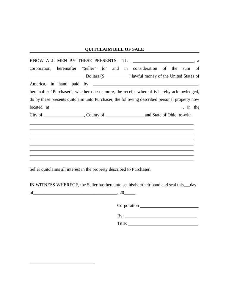 Bill of Sale without Warranty by Corporate Seller Ohio