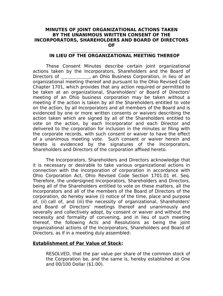 Minutes for Organizational Meeting - Ohio - Ohio Preview on Page 1