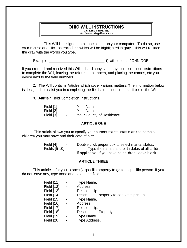 printable last will and testament ohio Preview on Page 1.