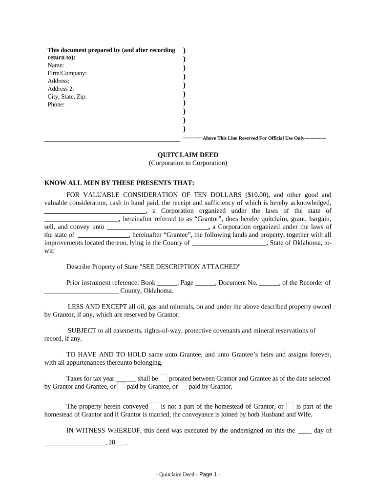 quit claim deed oklahoma Preview on Page 1