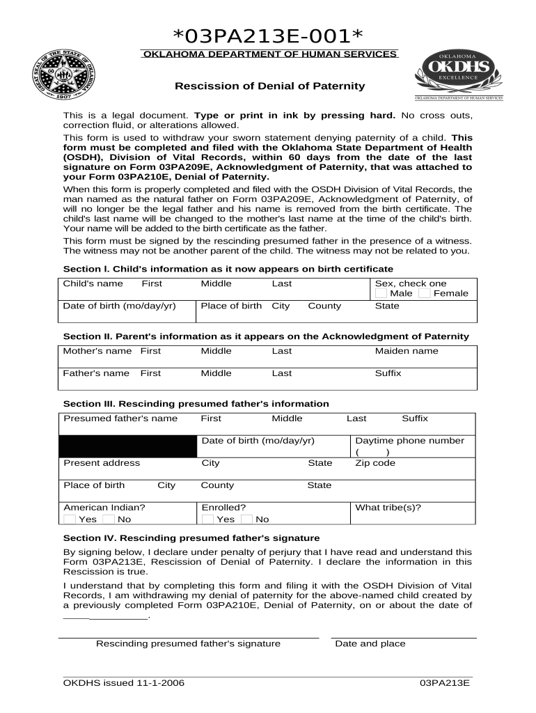 denial of paternity form oklahoma Preview on Page 1