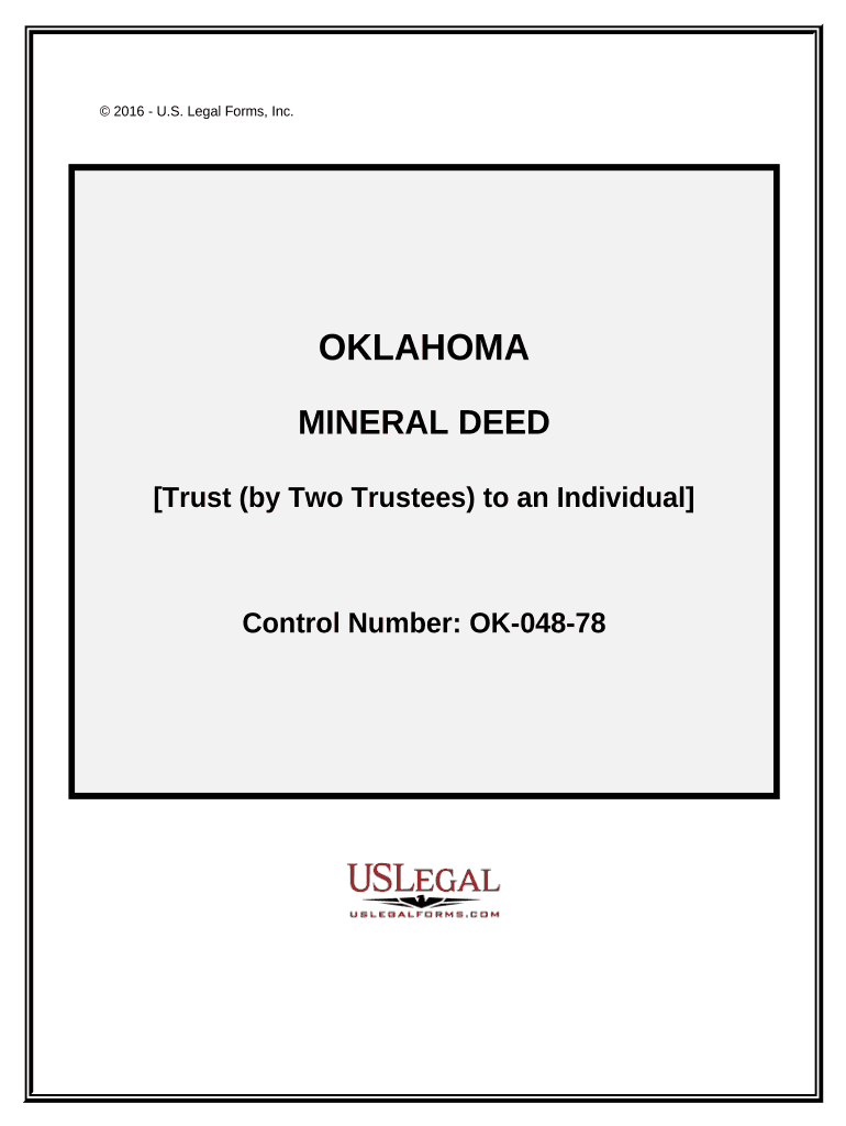 Special Warranty Mineral Deed from a Trust (Two Trustees) to an Individual - Oklahoma Preview on Page 1