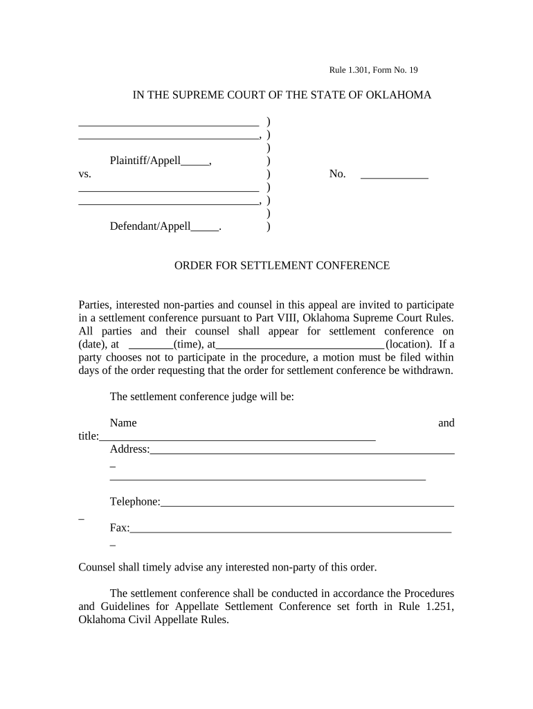 Order For Settlement Conference - Oklahoma Preview on Page 1