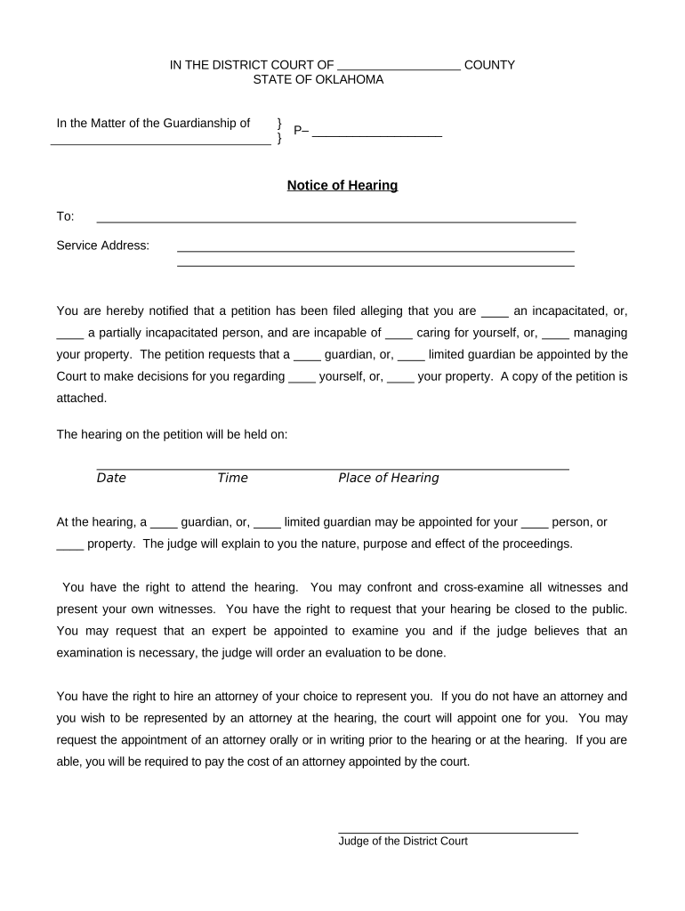 Oklahoma Notice Hearing Doc Template PdfFiller