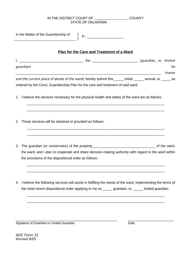 Plan For The Care And Treatment Of A Ward - Oklahoma Preview on Page 1