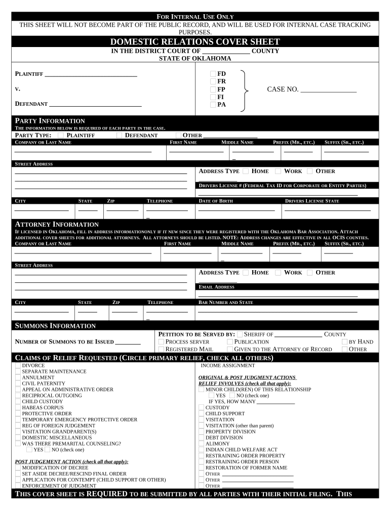 civil cover sheet oklahoma Preview on Page 1