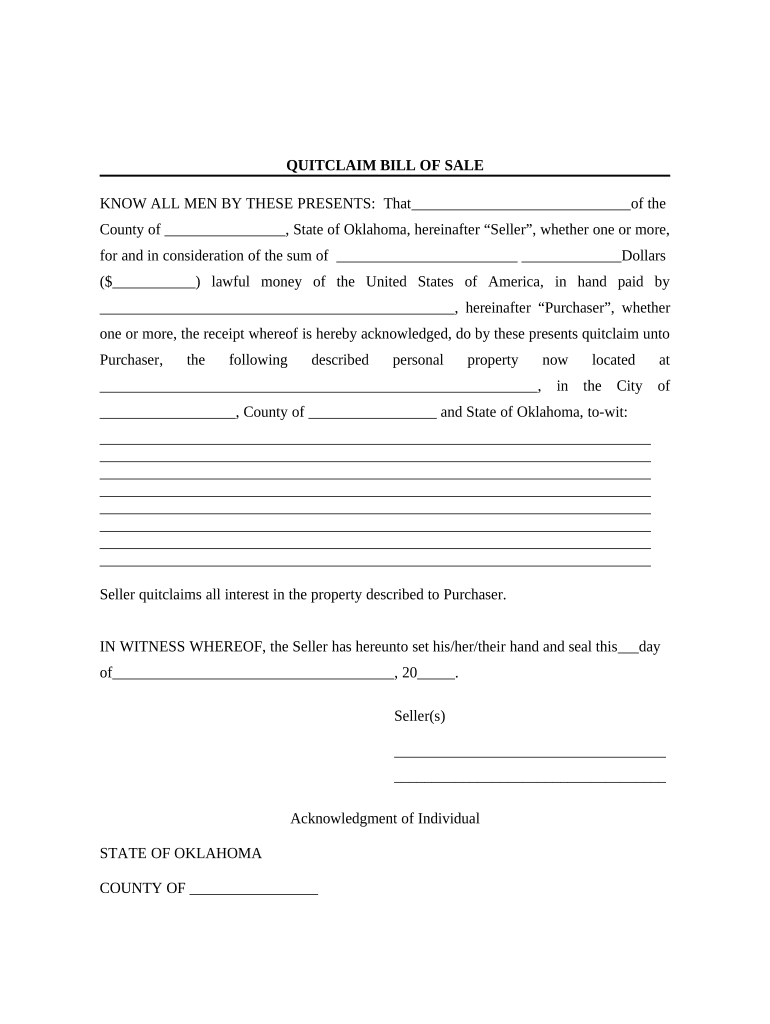 free bill of sale oklahoma Preview on Page 1