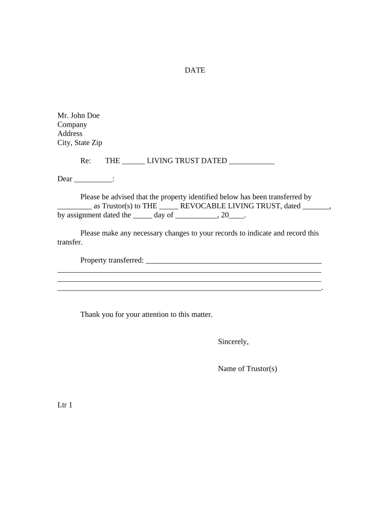Letter to Lienholder to Notify of Trust - Oklahoma Preview on Page 1