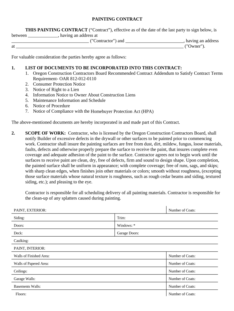 Painting Contract for Contractor - Oregon Preview on Page 1