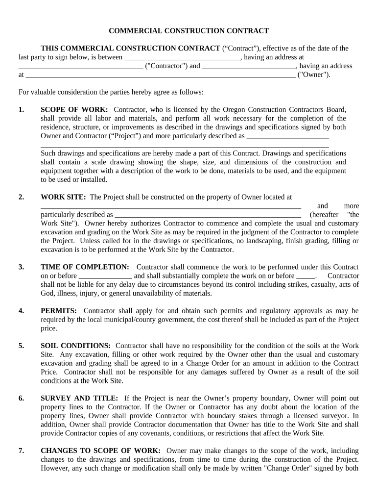 Commercial Contract for Contractor - Oregon Preview on Page 1