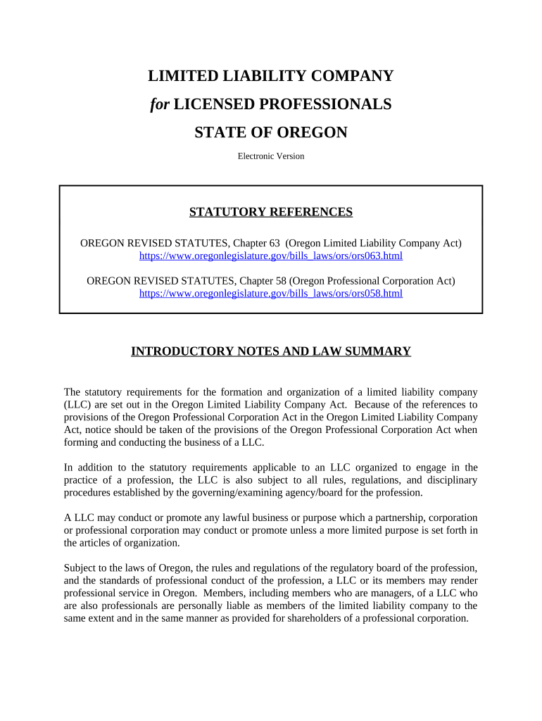 form llc oregon Preview on Page 1