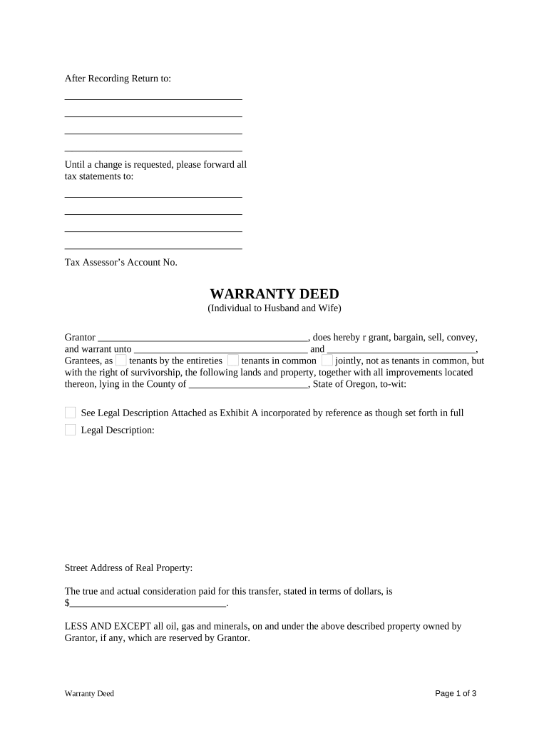 Warranty Deed from Individual to Husband and Wife - Oregon Preview on Page 1
