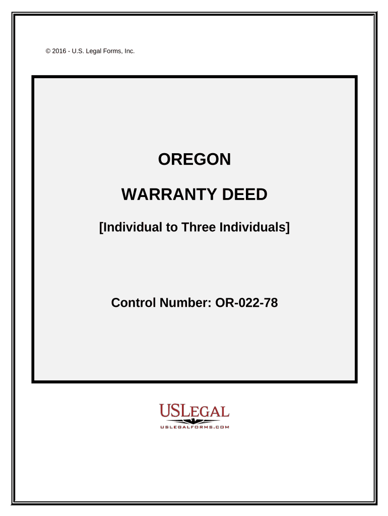 Warranty Deed - One Individual to Three Individuals - Oregon Preview on Page 1