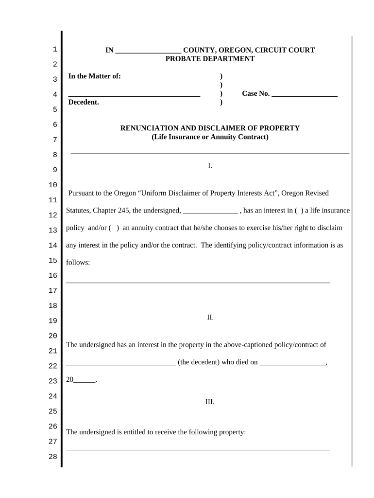 oregon disclaimer Preview on Page 1