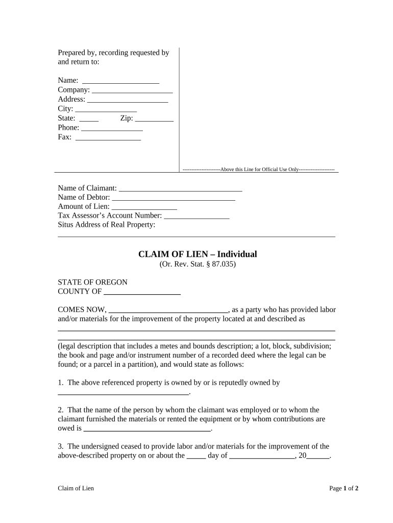 claim of lien form Preview on Page 1