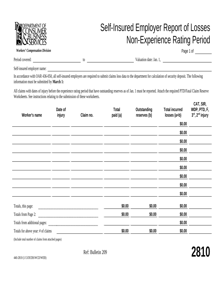Self-Insurer Report of Losses - Non-Experience Rating Period - Oregon Preview on Page 1
