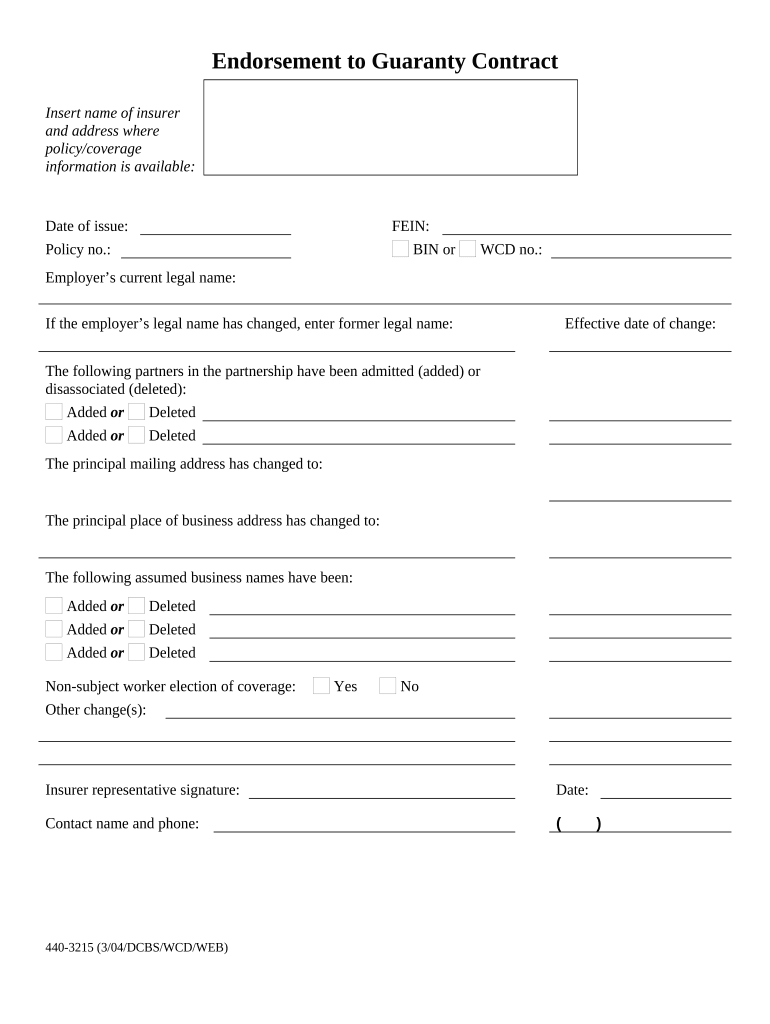 Workers Compensation Endorsement to Guaranty Contract - Oregon Preview on Page 1.