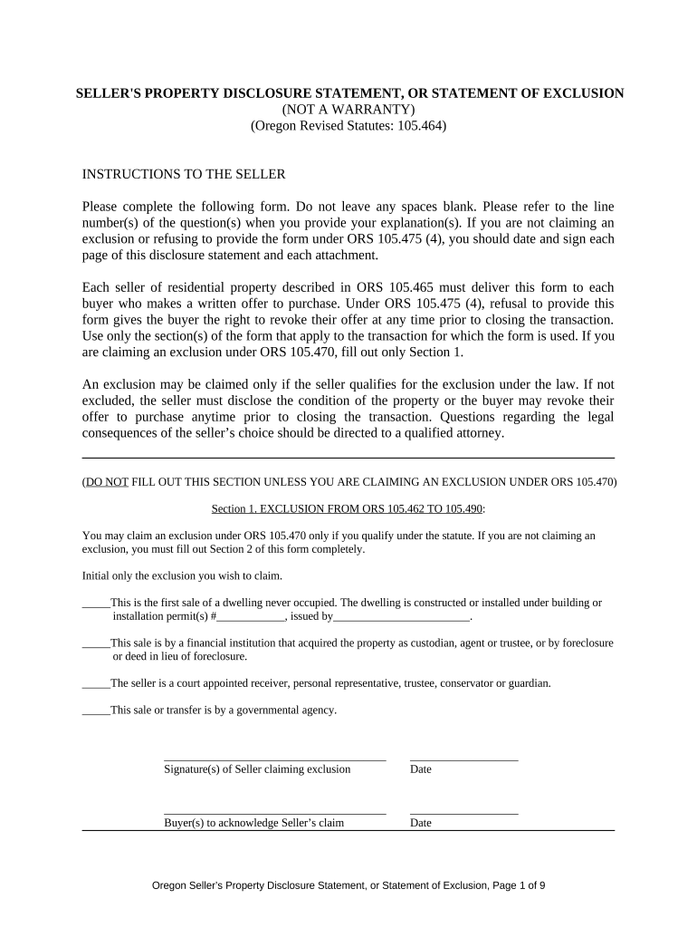 oregon disclosure form Preview on Page 1