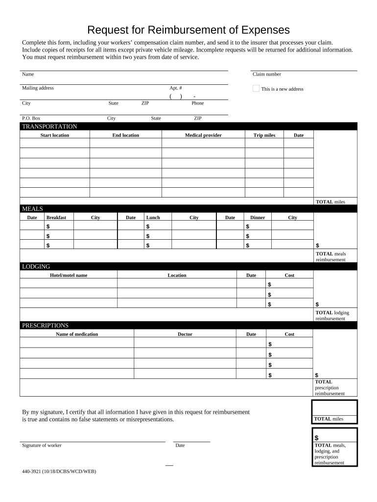 Workers Compensation Request for Reimbursement of Expenses - Oregon Preview on Page 1