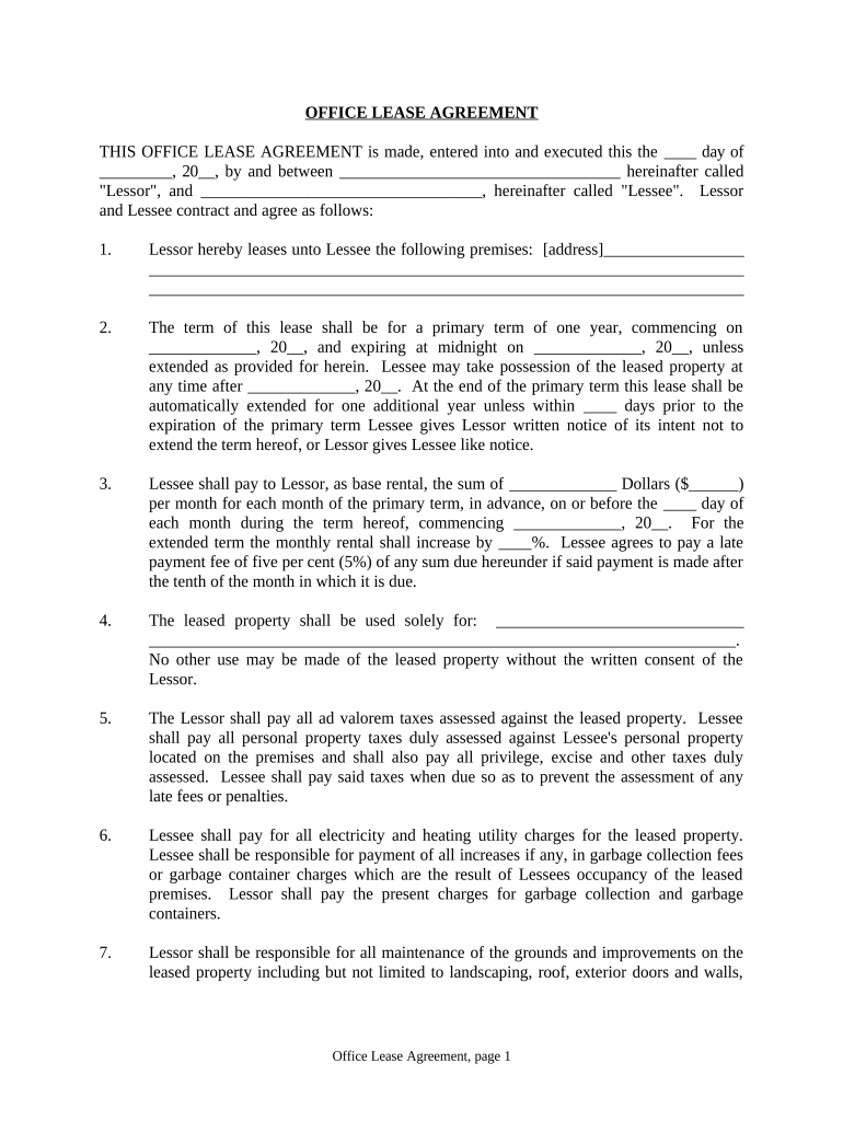 simple office lease agreement Preview on Page 1