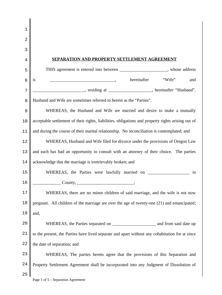 Separation and Property Agreement with Adult Children - Oregon Preview on Page 1
