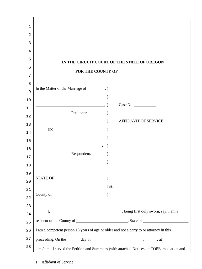 Affidavit of Service regarding Petition and Summons - Oregon Preview on Page 1