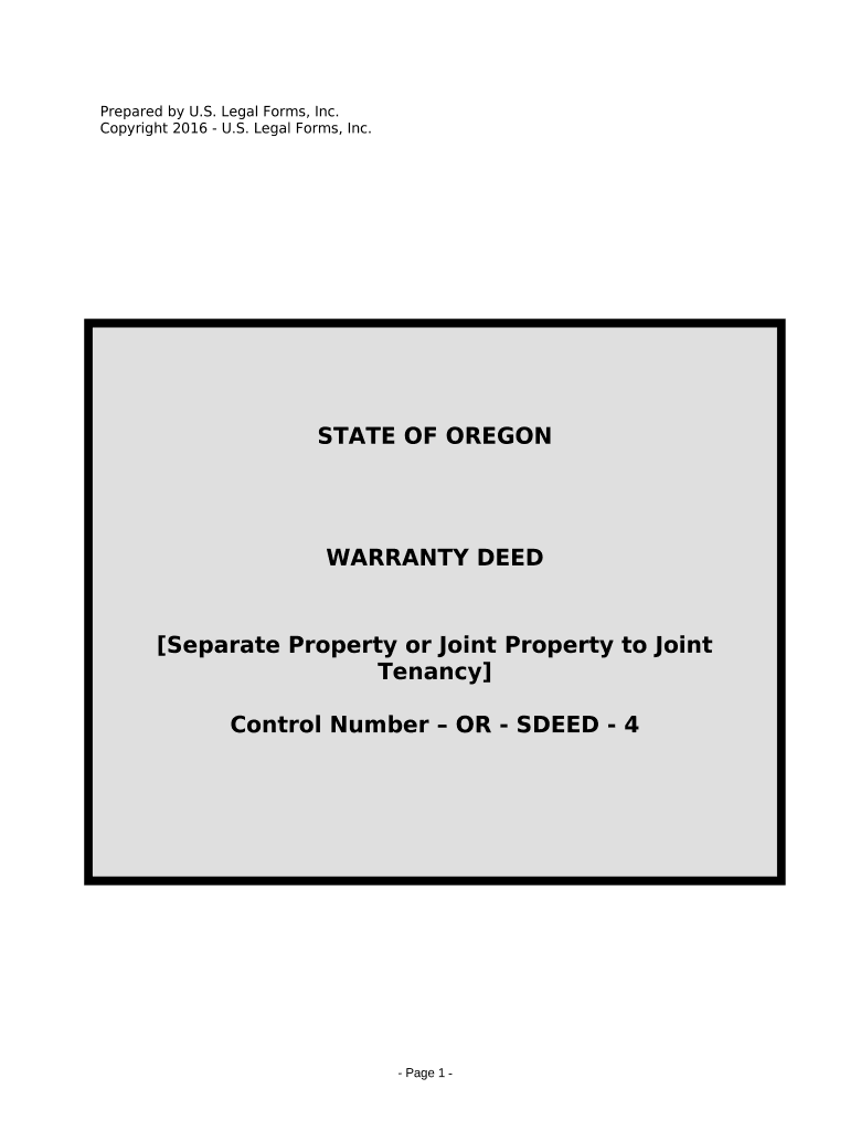 Warranty Deed for Separate or Joint Property to Joint Tenancy - Oregon Preview on Page 1